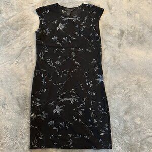 Vintage 90s Y2K Express Sheer Slip Dress Cap Sleeve Black Floral Women's 9/10